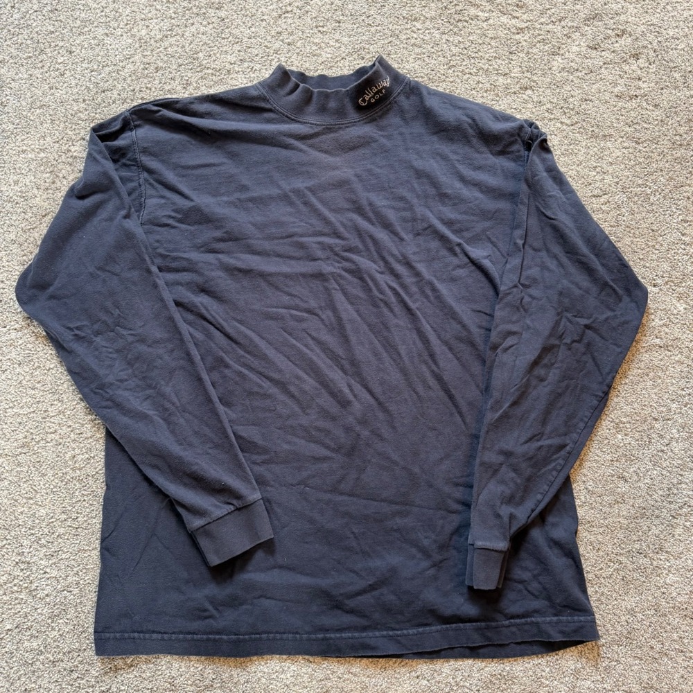 Callaway Golf Mens Mock Neck Long Sleeve Shirt Navy Blue Embroidered Logo XL